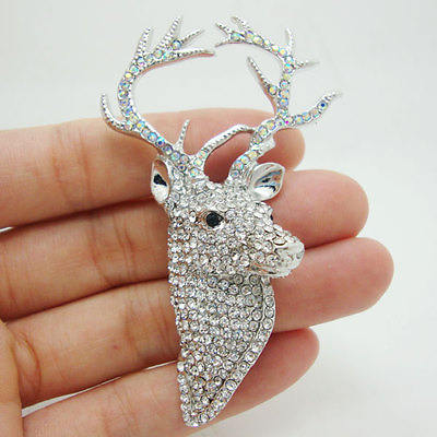 #ad #ad Fashion Animal Stag Deer Brooch Clear Austrian Crystal Lovely Christmas gift $11.37