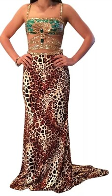 #ad Sherri Hill Leopard Emerald Sequin Prom Formal Gown #32101 2 Piece Size 4 NWT $171.00