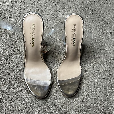 #ad FASHION NOVA Maria Glass Slipper Clear Strap Sandals Size 6.5 With Box $21.21