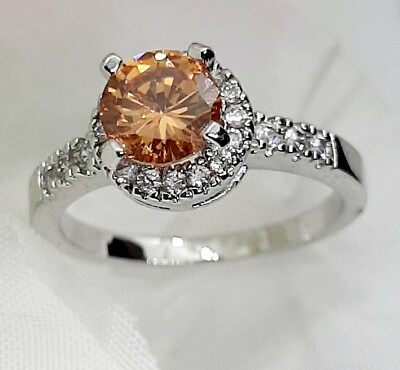 #ad Women#x27;s Ring Orange CZ Topaz Solitaire With Accents Round Fashion Jewelry $10.99