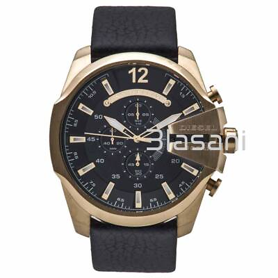 #ad Diesel DZ4344 Mega Chief Men#x27;s Gold Black Dial Black Leather Quartz Watch 59x51 $110.00