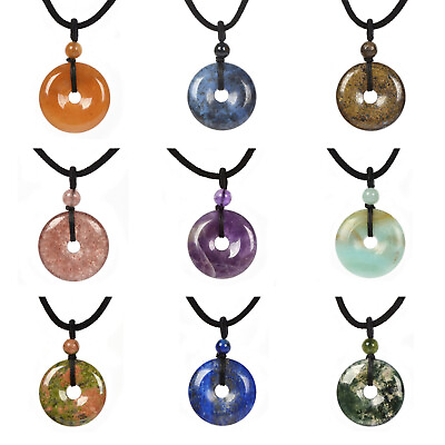 #ad Gemstone 25mm Donut Beads Reiki Chakra Pendant Necklace Handmade Jewelry 22 Inch $3.39