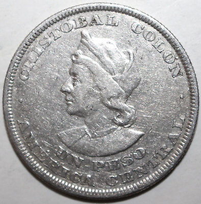 #ad El Salvador 1 Peso Coin 1893 C.A.M. KM# 115.1 Columbus Silver .900 One $114.99