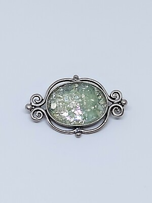 #ad Artisan Bruria Tamir Israel Roman Glass Sterling Silver Pin Brooch Signed $89.00