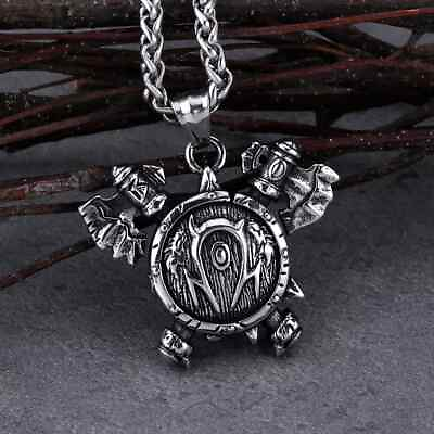 #ad Men#x27;s Stainless Steel Chain amp; Viking Pendant Silver Double Axes and Shield Totem $11.89