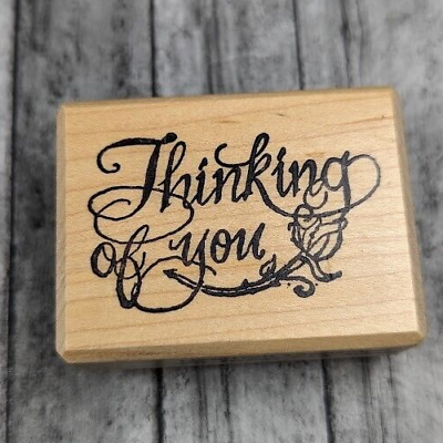 #ad Heartfelt Creations Thinking Of You Script Flower Rubber Stamp Wood #A94 $3.99