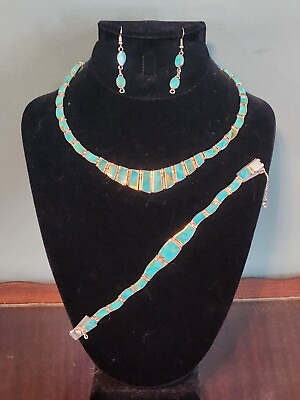 #ad Sterling Silver amp; Turquoise Necklace Earrings Bracelet NEW $275.00
