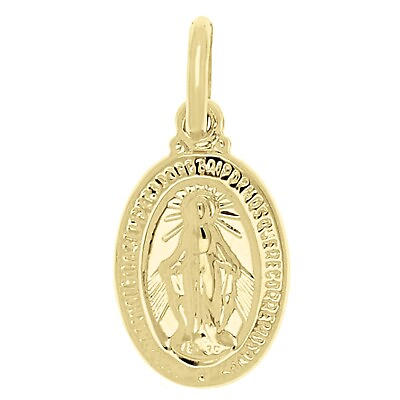#ad Italian 14k Yellow Gold Mother Mary Miraculous Medal Small Charm Pendant $64.38