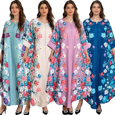 #ad Dubai Turkish Women Muslim Floral Long Dress Kaftan Ramadan Islamic Abaya Dress $41.66