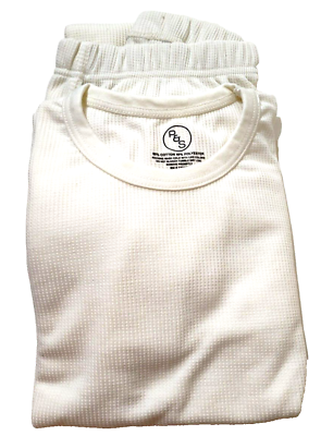#ad Men’s Medium Off White Cotton Thermal Underwear 2pc Set Shirt Pants Long Johns $12.65