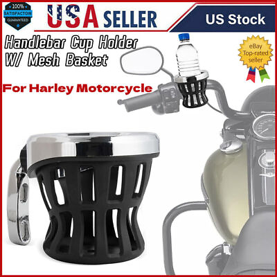 #ad Handlebar Cup Holder Drink W Mesh Basket Mount Universal For Harley Motorcycle $19.99