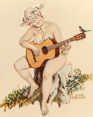 #ad Duane Bryers#x27; plump and pretty Pin up Hilda Playing Guitar art painting print $7.19