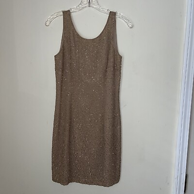 #ad Bieff Basix Beige Sequin Dress Size 4 Amazing Condition $39.95