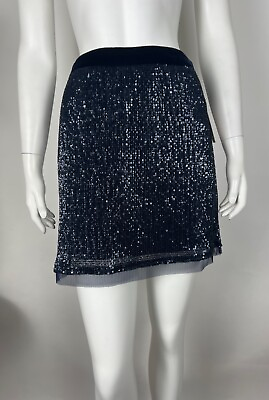 #ad Free People Women’s Mini Skirt Sequined Mesh Wild Child NWT $78 Blue Lined $68.00