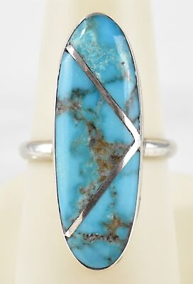 #ad Epic Old Pawn Turquoise Ring Solid Sterling Silver Size 8 $170.00