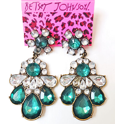 #ad Elegant DIVA Forest Green JEWELS Chandelier Betsey Johnson Dangle Earrings H5 $15.99