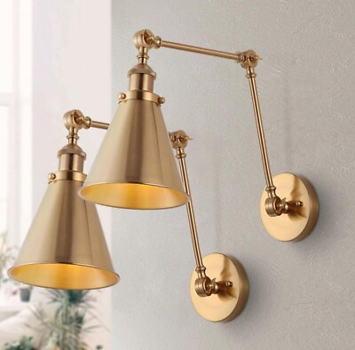 #ad Jonathan Y Rover 7quot; Set of 2 Brass Gold Adjustable Glam Arm Metal Wall Sconce ￼ $95.99