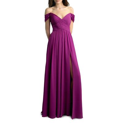 #ad Basix Black Label Womens Purple Chiffon Formal Evening Dress Gown 6 BHFO 9396 $70.99