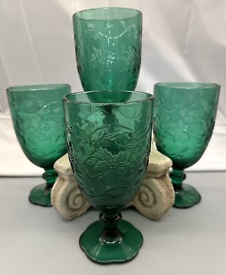 #ad Princess House Fantasia Green Crystal Vintage Tea Water Goblets 5230 Set 4 USA $64.77