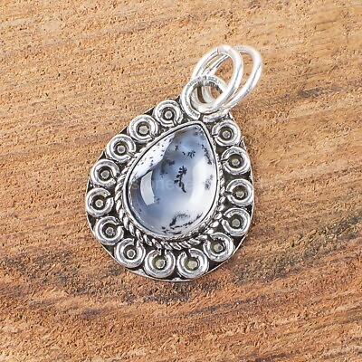 #ad Natural Dendrite Opal Gemstone Pendant white 925 Sterling Silver Indian Jewelry $14.57