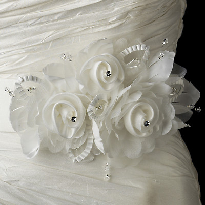 #ad White or Ivory Rhinestone Organza Flowers on Ribbon Wedding Sash Bridal Belt $95.90