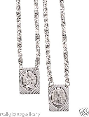 #ad Stainless Steel Scapular Sacred Heart of Jesus amp; Virgin of Mount Carmel Medal $19.99