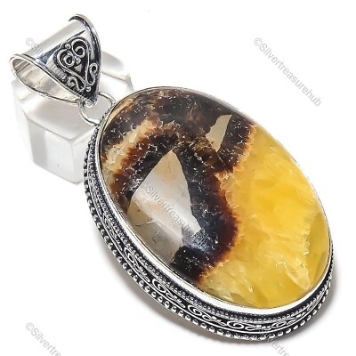#ad Septarian Stone Gemstone Handmade Jewelry Silver Plated Mother Gift Pendant 2.7quot; $13.95