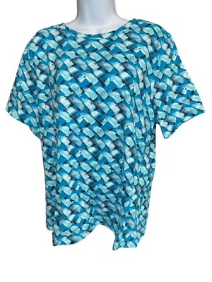 #ad D amp; Co Active Top XL Aqua Teal Blue Stretch Short Sleeve Shirt Denim amp; Company $9.95