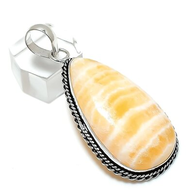 #ad Natural Yellow Septarian Handmade 925 Sterling Silver Jewelry Pendant 2.36quot; o841 $9.99