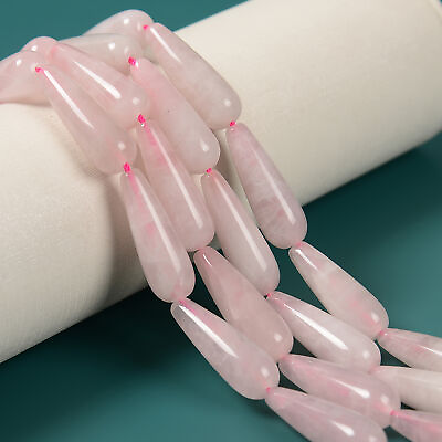 #ad Rose Quartz Smooth Full Teardrop Beads Size 10x30mm 15.5#x27;#x27; Strand $15.49