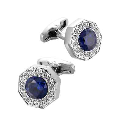 #ad Blue Crystal French Shirt Cufflinks For Father Gifts Men#x27;s Rhinestones Buttons $12.99