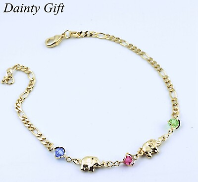#ad Women Gold Filled Animal Elephant Figaro Link Chain Anklet Foot Bracelet 9.5quot; $14.99