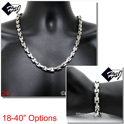 #ad 18 40quot;MEN Stainless Steel 8mm Silver Interlock Bone Link Chain Necklace Bracelet $55.99