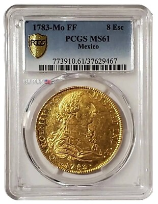 #ad 1783 Mexico 8 Escudos CARLOS III PCGS MS61 Gold Coin. $29999.95