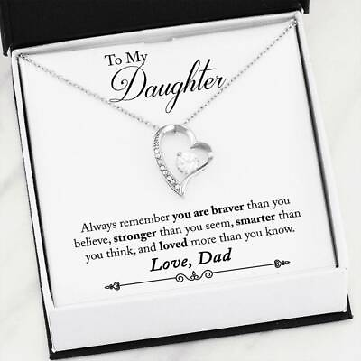 #ad For Daughter Necklace Gifts From Father Dad Loves You Silver Gold Heart Pendant $34.95