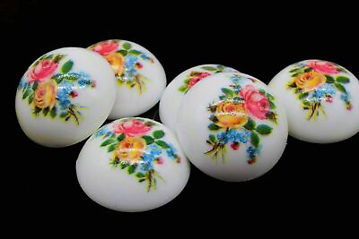 #ad 5 White Round Rose Floral Cabochon 24 mm Vintage $3.99