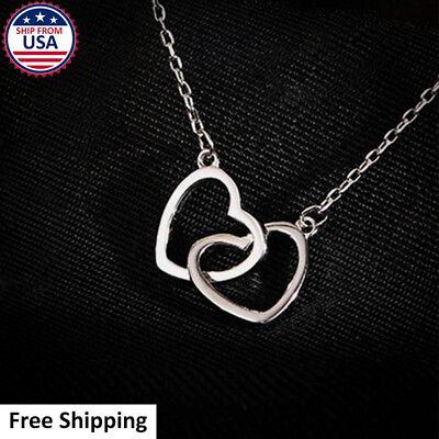 #ad Women Fashion 925 Sterling Silver Interlocked Heart Beauty Lover Necklace Chain $3.99