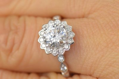 #ad 7mm Solitaire Moissanite Lotus Flower Leaf Wedding Ring Real 925 Sterling Silver $134.20