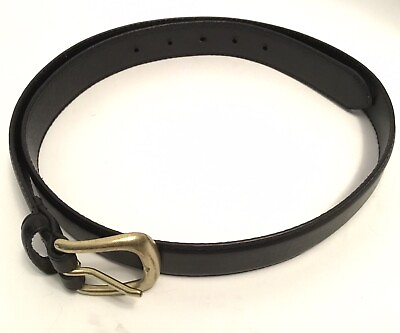 #ad Belt Black Genuine Italian Leather Belt Brass Buckle Size 36 EUC 2528 01 $17.99
