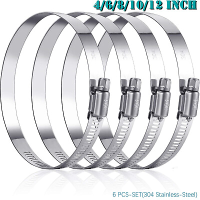 #ad #ad 4 6 8 10 12 Inch 6Pieces Adjustable 304 Stainless Steel Duct Clamps Hose Clamp $12.88