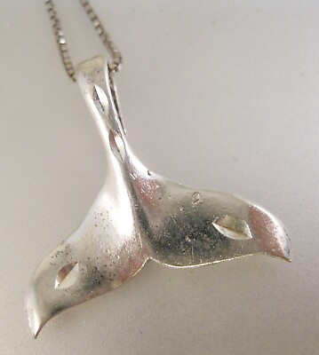 #ad Vintage Hawaiian Whale Tail Pendant Necklace Sterling Silver Mermaid Dolphin $24.99