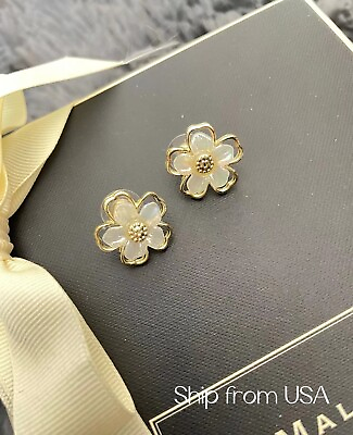 #ad 925 Silver Post Gold Flower Stud Earrings $5.99