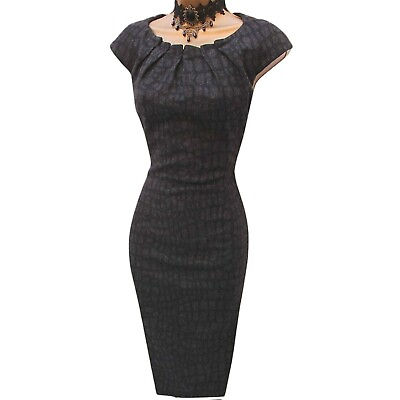 #ad Karen Millen 12 UK Black Wool Animal Print Tailored Pencil Dress Work Office GBP 64.99
