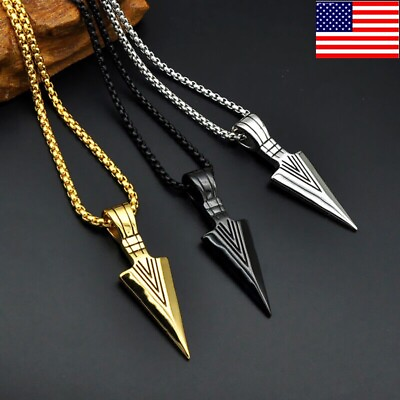 #ad Mens Punk Spear Arrowhead Pendant Rock Necklace Stainless Steel Chain 24quot; USA $7.17