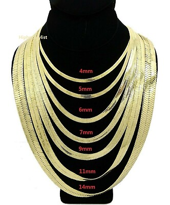 #ad New Herringbone Chain 4mm to 14mm 18quot; 20quot; 24quot; 30quot; 14K Gold Plated Necklace $10.99