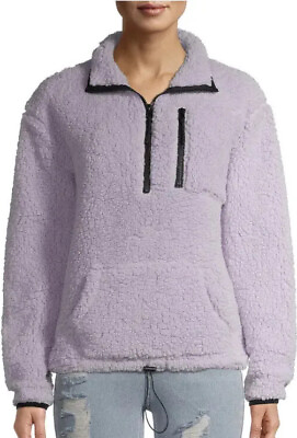 #ad Womens NO BOUNDARIES Light Fleece Top Half Zip Lilac Size M 7 9 Juniors New $13.01
