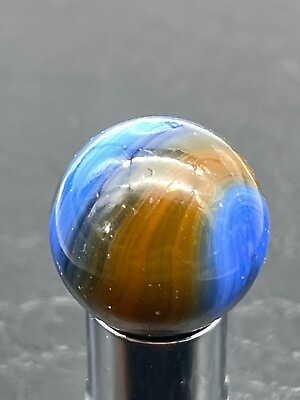 #ad Blue and Brown Orange CORKSCREW AKRO Glass Swirl Vintage Marbles 3 8quot; $17.06