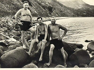 #ad 1957 Shirtless Muscular Handsome Men Trunks Bulge Posing sea Gay int Vint Photo $27.50