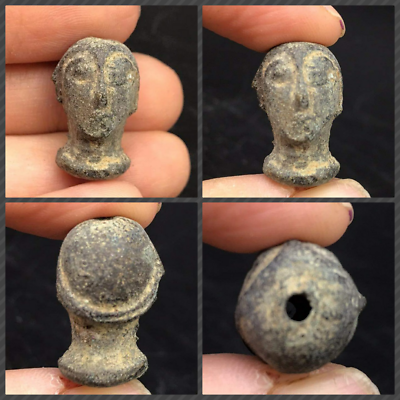 #ad Rare Antique Old Roman Bactrain Bronze king Ancient Bronze Head Beads $99.99