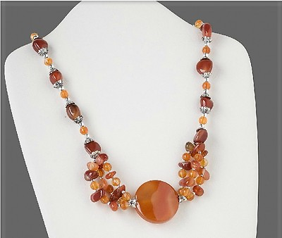 #ad Agate Necklace Red Orange Gemstone Beads Pendant 27quot; Fashion Jewelry $19.90